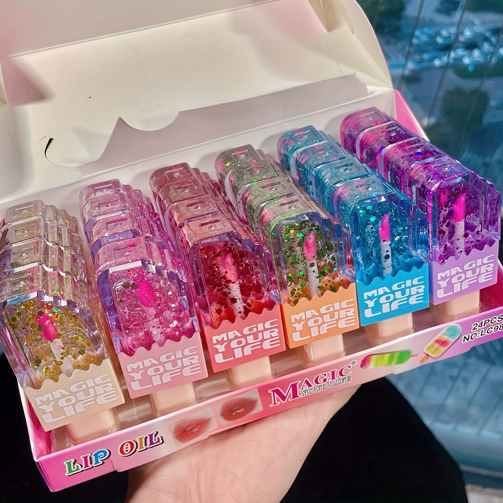 Shea Butter Raw - 24 brillos labiales con lentejuelas de